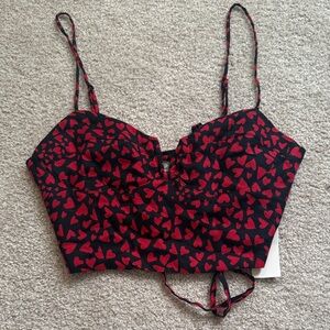 Urban Outfitters Black and Red Heart Patterned Crop Top